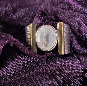 Ring Moonstone Certified Sterling Silver & Bronze #1254 Size 7/O