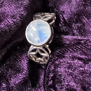 Ring Moonstone & Certified Sterling Silver Band with Stars # 1646 Size 9